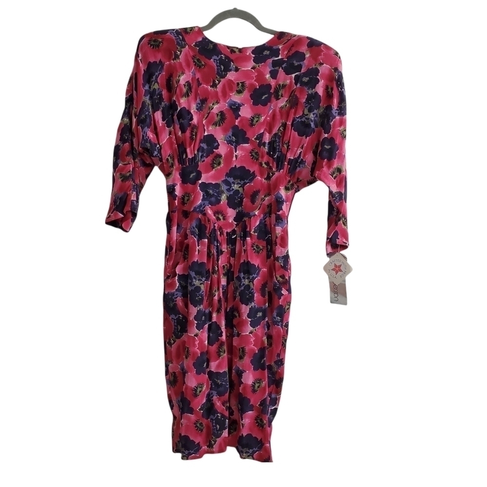 NEW VTG Carol Anderson 4P Pink Floral Midi Dress Petite 80s Secretary